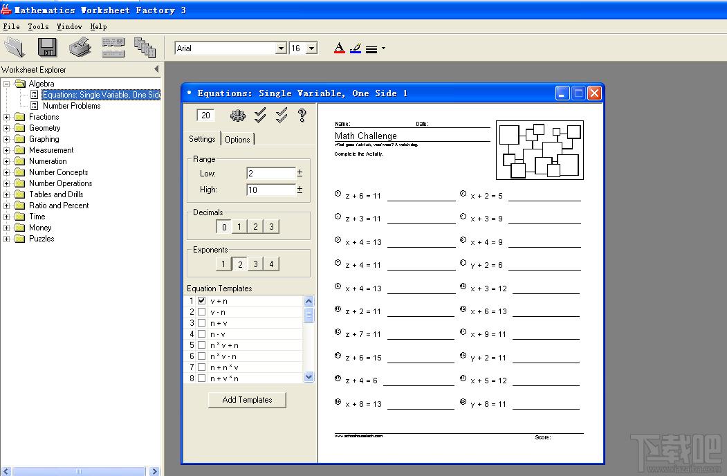 四则算术出题软件,Mathematics Worksheet Factory,Mathematics Worksheet Factory下载,Mathemati
